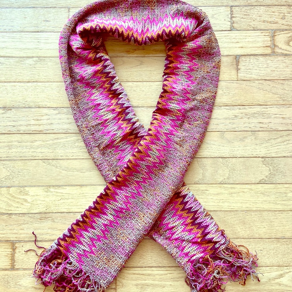 Missoni Pink Multi Zigzag Knit Scarf